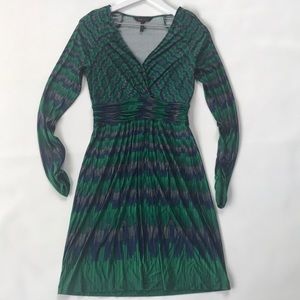 BCBG Max Azria Faux Wrap Dress Knit Green Blue S